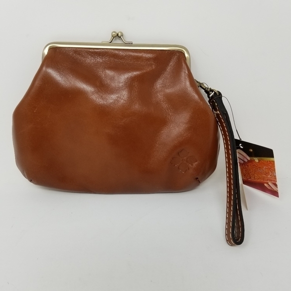 Patricia Nash Savena Wristlet Florence Tooled Leather Clutch Brass Kiss Lock